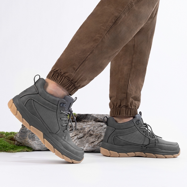 Men's Lightweight Vegan Leather Hiking Boots - GREY - 1